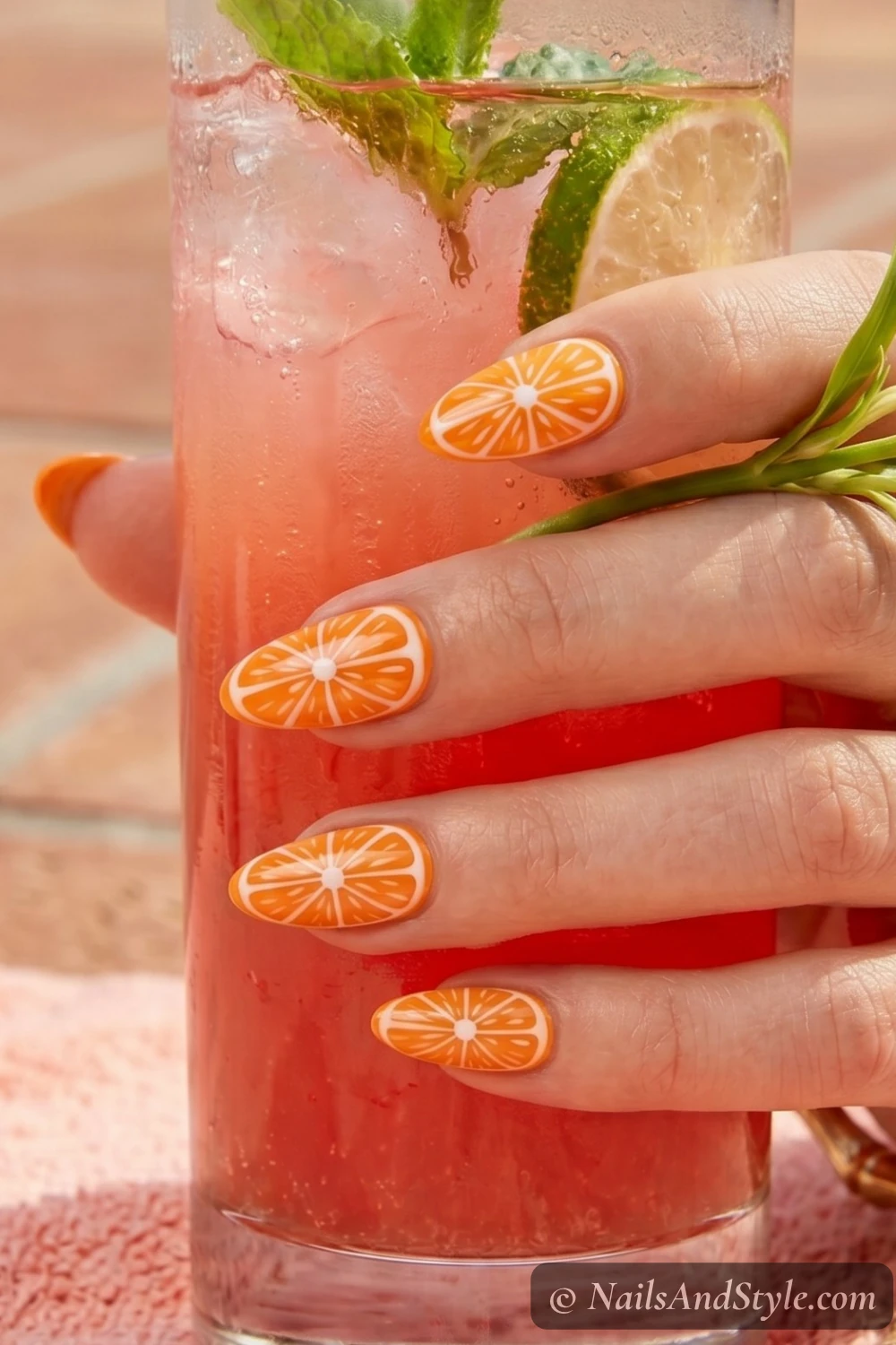 Orange citrus nails