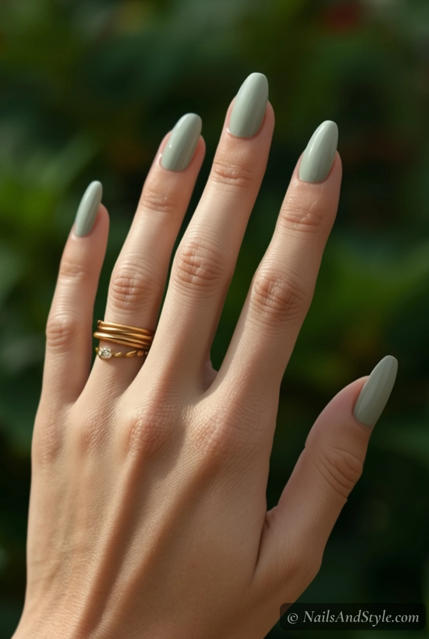 Classic sage green almond nails