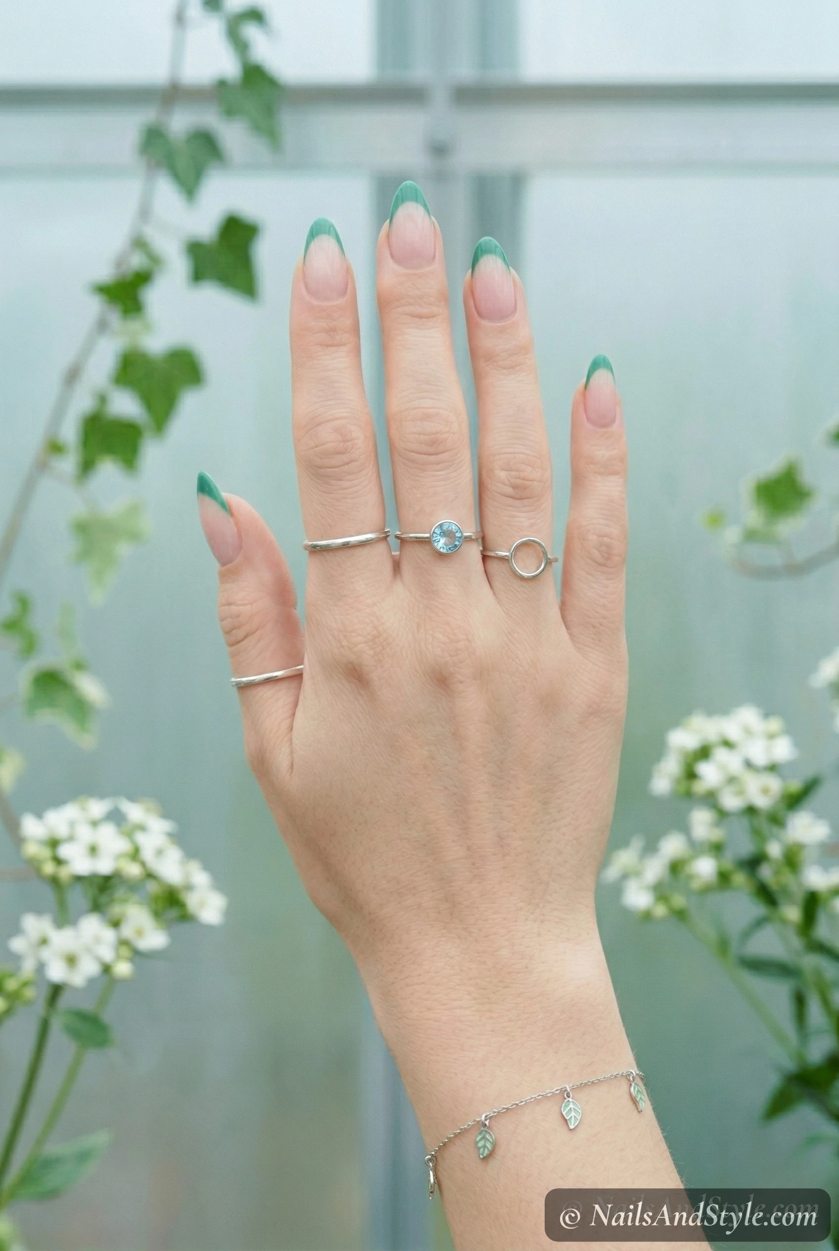 Mint green French tip nails
