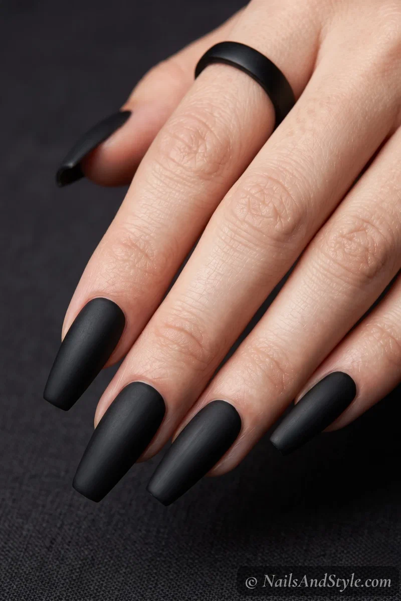 Long coffin nails in flat matte black