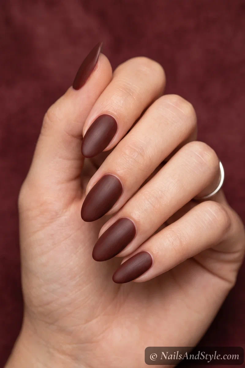 Short nails in deep matte blood red