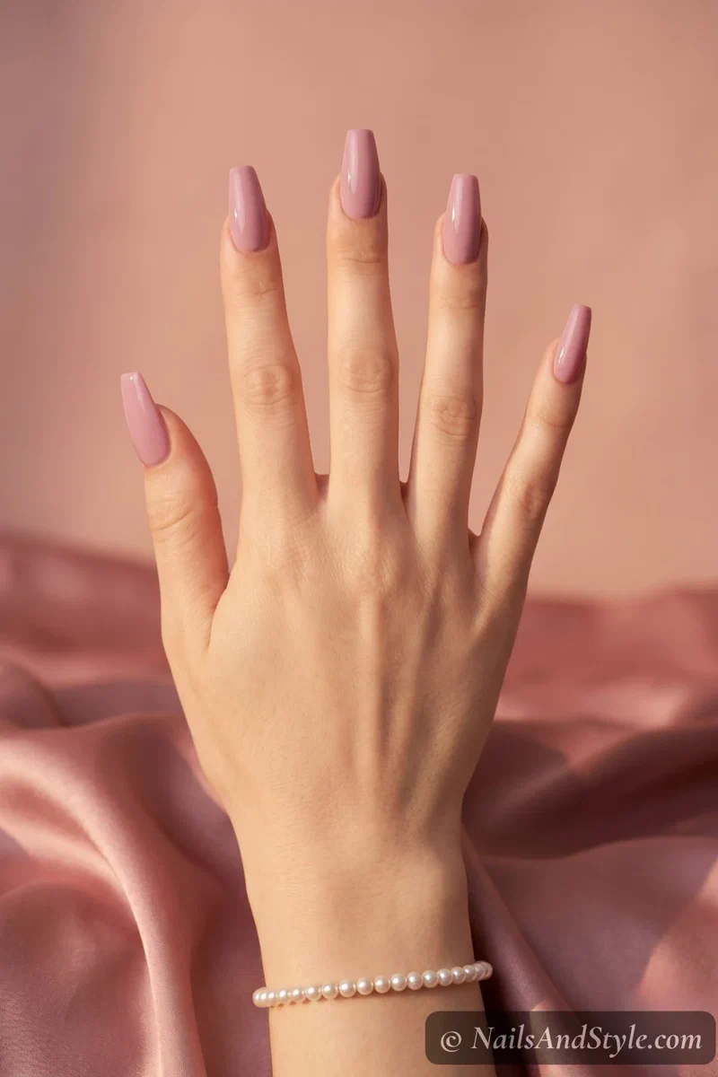 Well-maintained acrylic nails after six weeks with regular fills still looking glossy and fresh