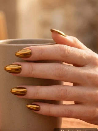 Warm Chrome Nails for Golden Days
