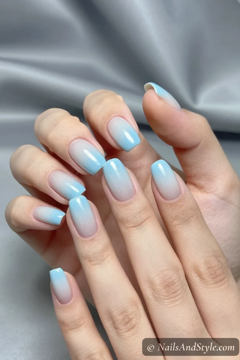 Baby blue chrome ombré nails