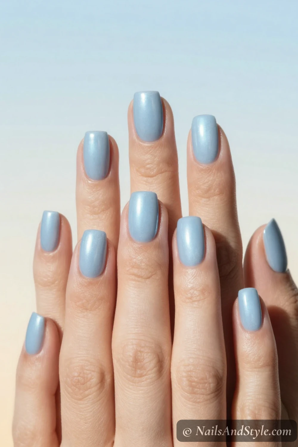 Soft powder blue satin chrome nails
