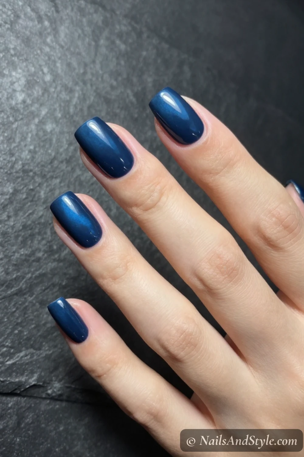 Deep steel blue chrome nails
