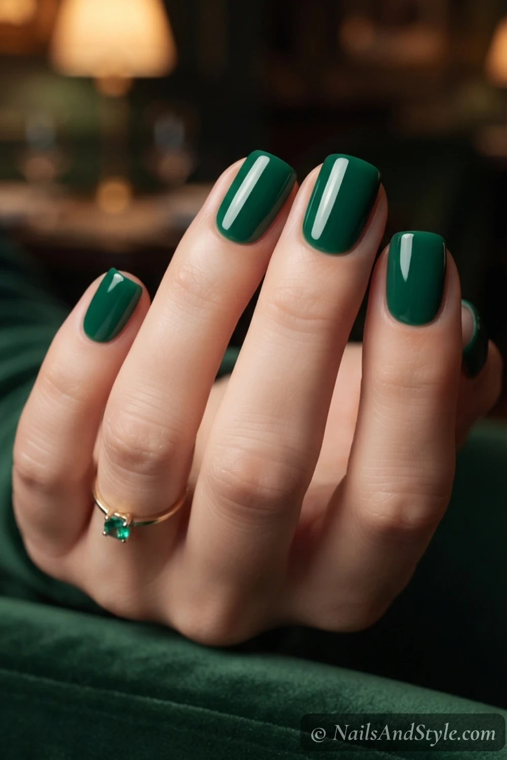 Deep emerald jade glossy nails