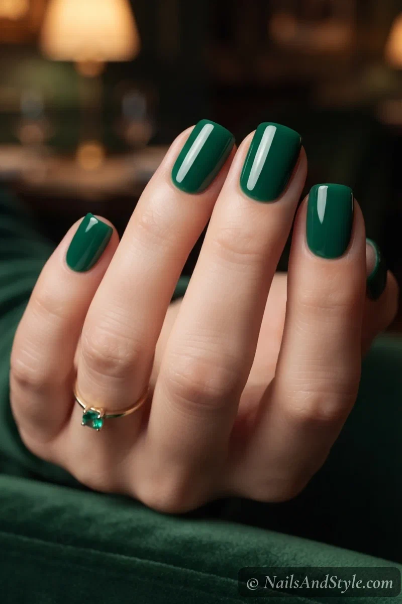 Deep emerald jade glossy nails