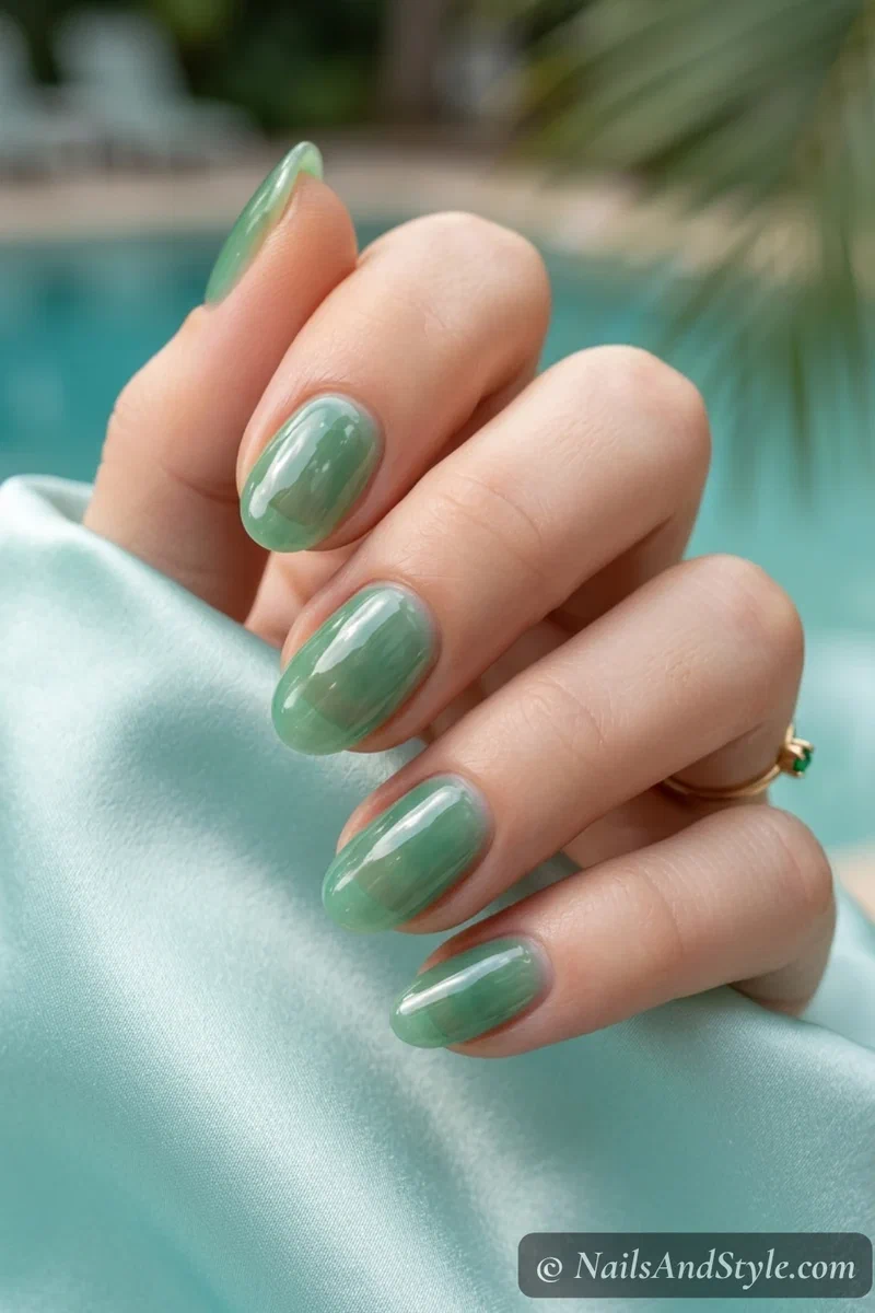 Sheer jade green jelly nails