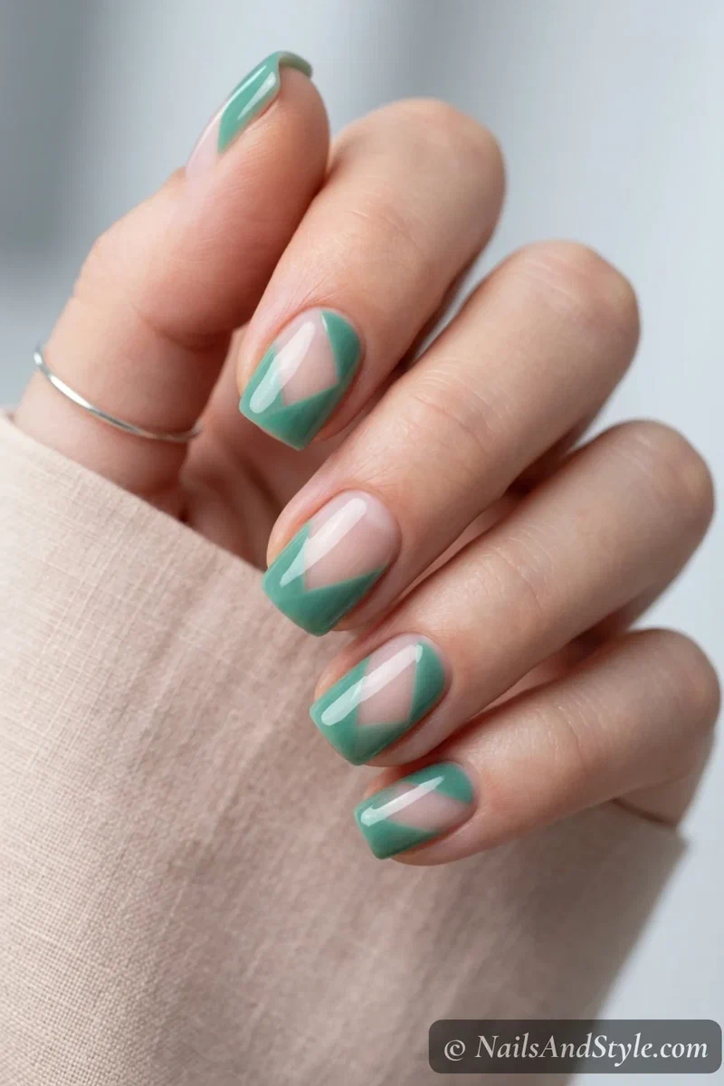 Jade green negative space nails