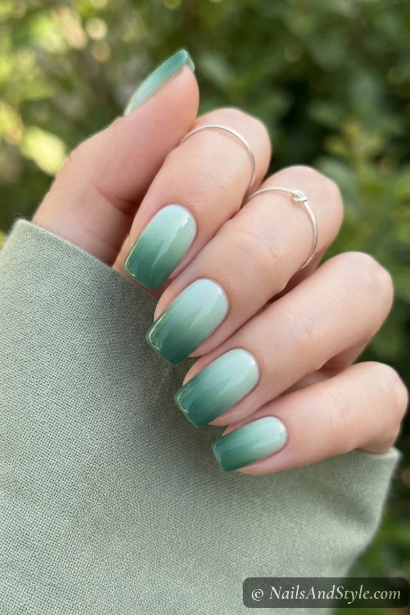 Mint to jade green ombre gradient nails