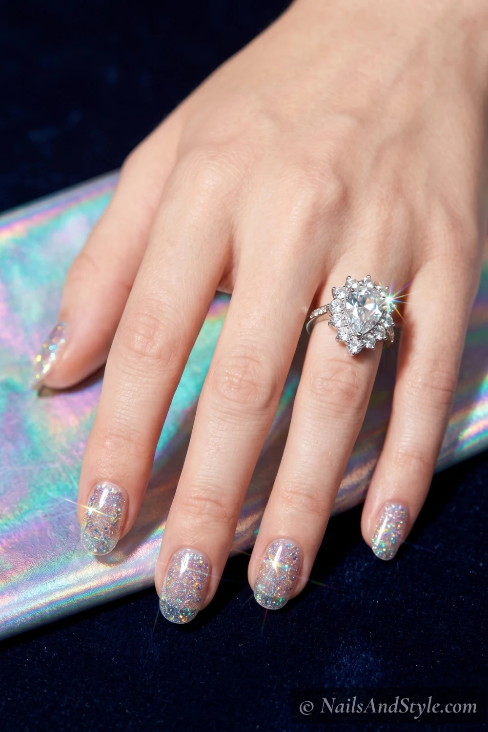 Jelly nails with iridescent glitter