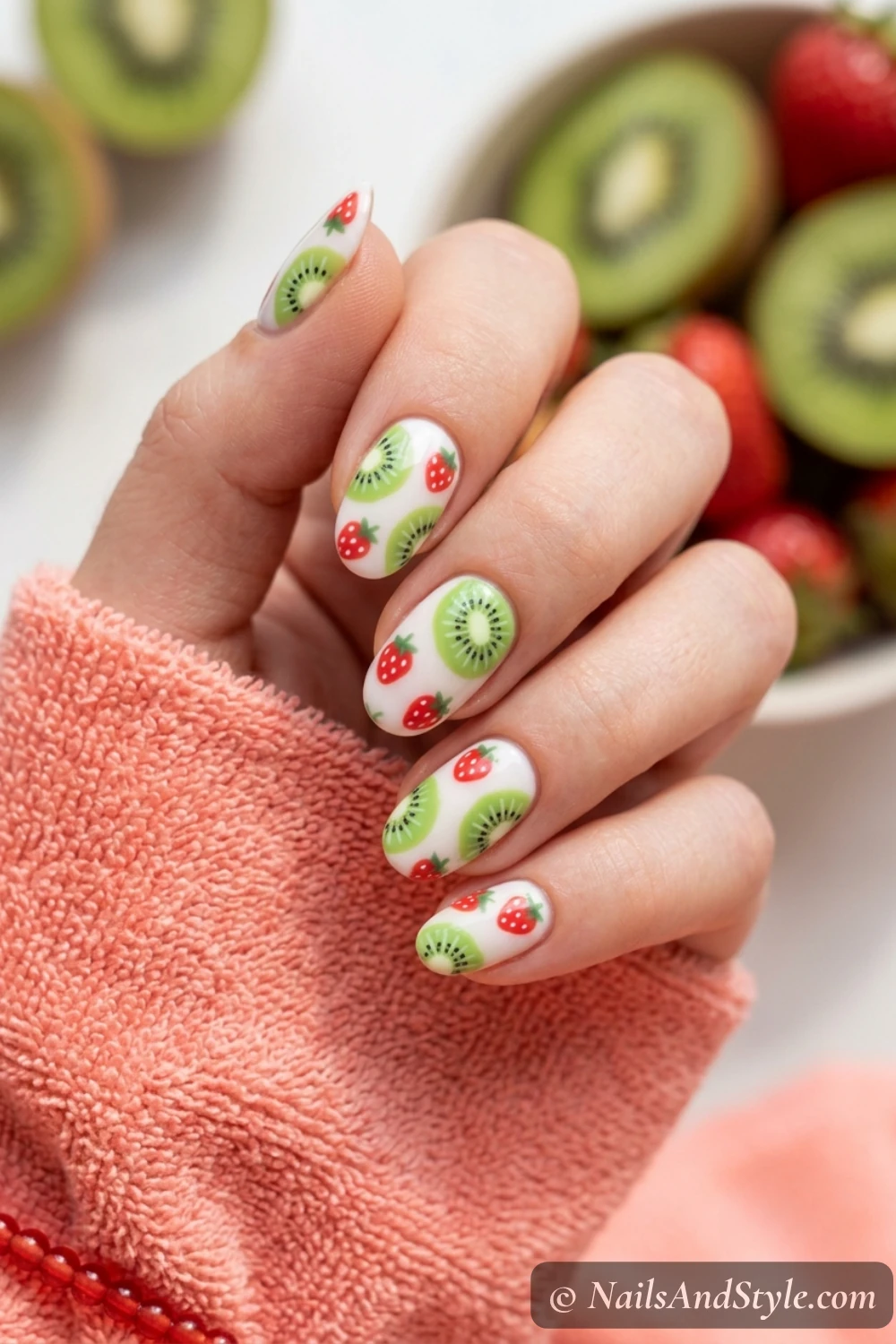 Kiwi and strawberry nails