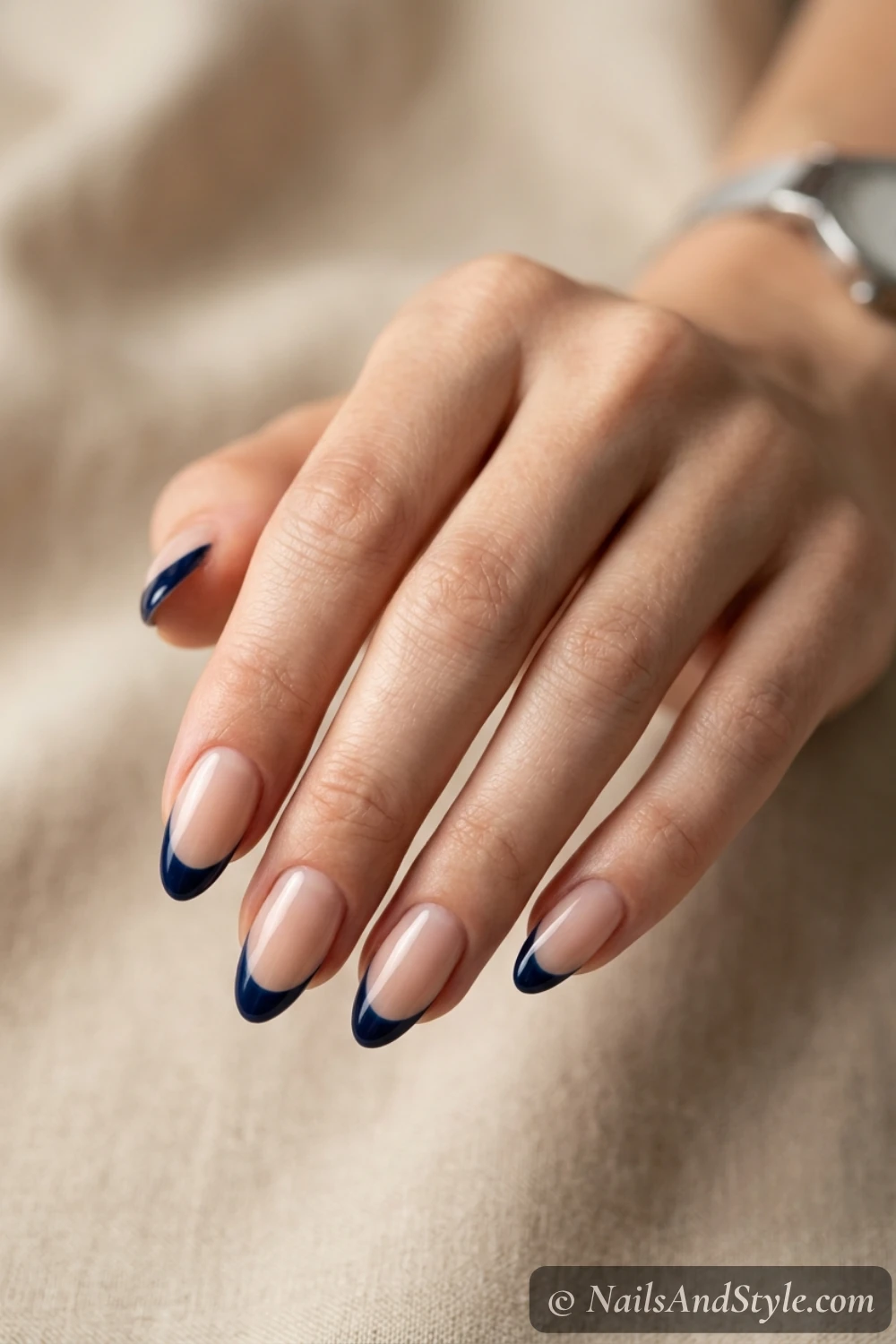 Navy French tip nails