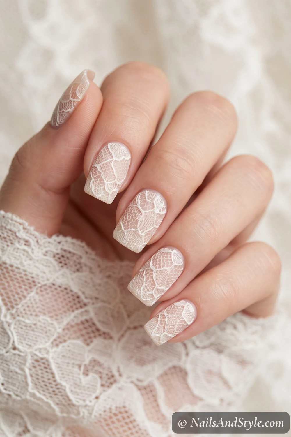 Ivory lace overlay nails