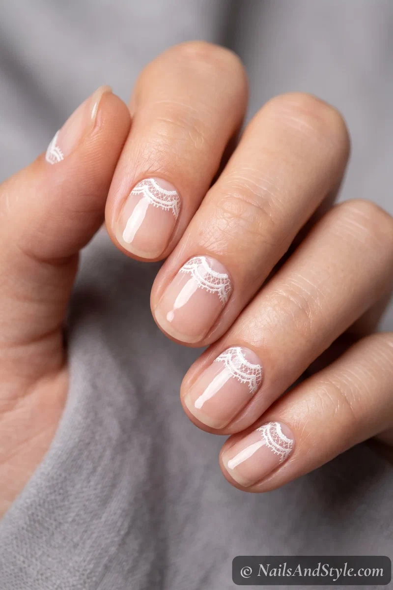 Bare nails with lace detail near the cuticle