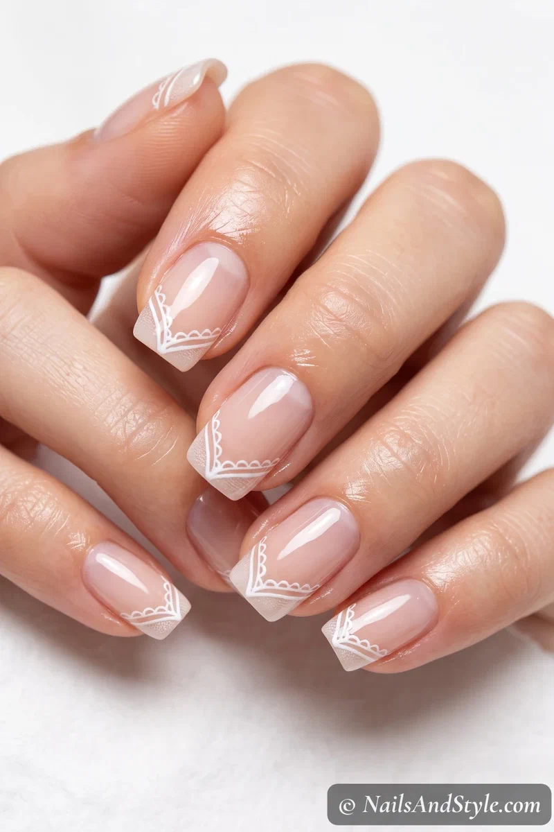 Bare nails with fine negative-space lace lines