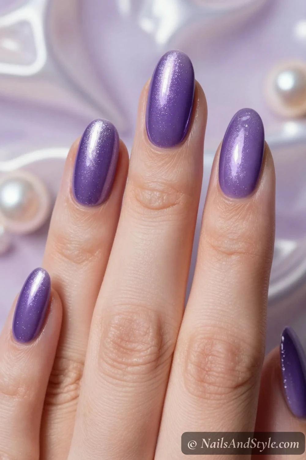 Glazed lavender chrome nails
