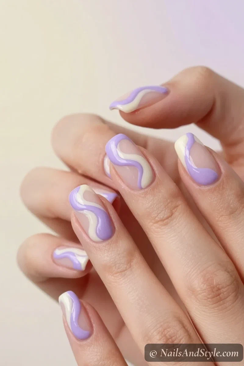 Lavender and cream retro swirl nails