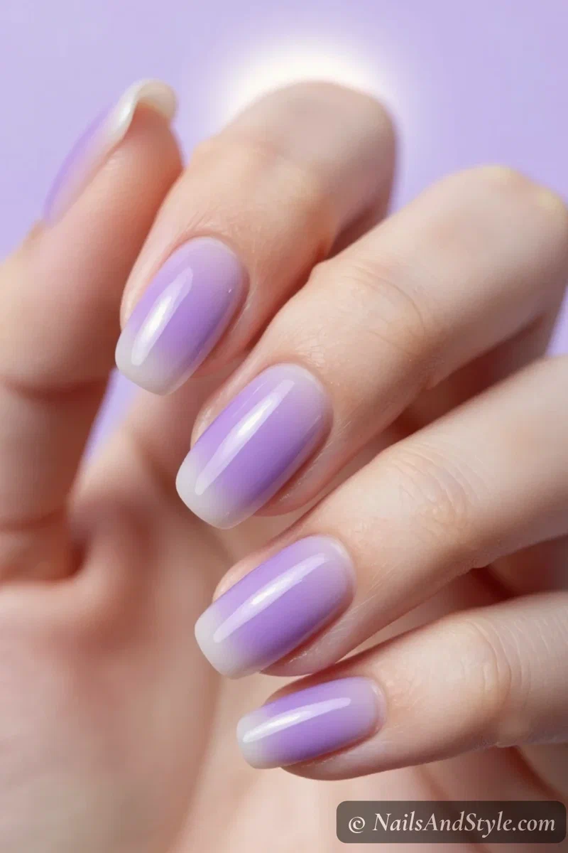 Lavender aura nails with a soft glowing center