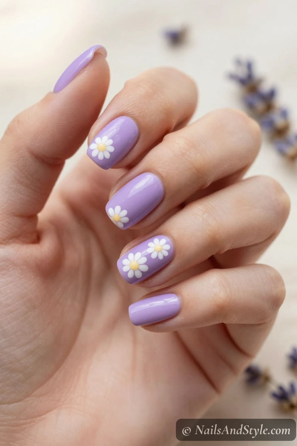 Lavender daisy nails