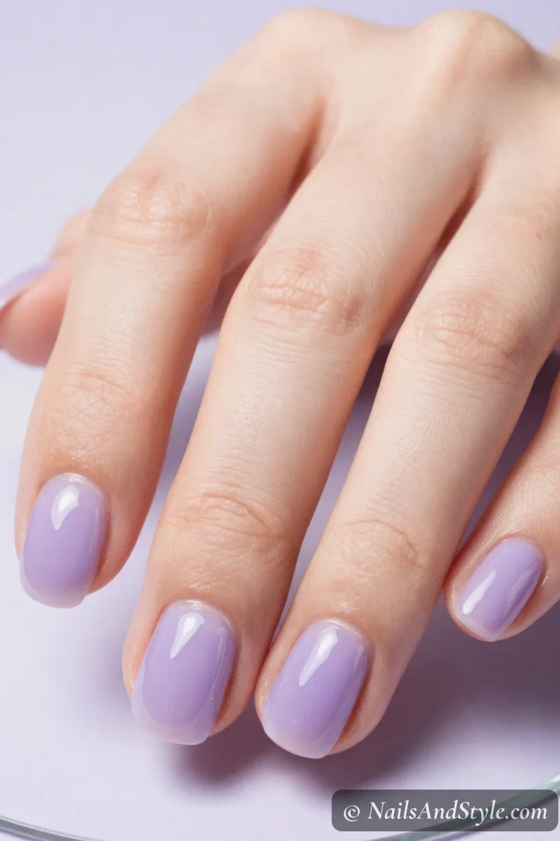 Translucent lavender jelly nails with a glassy finish