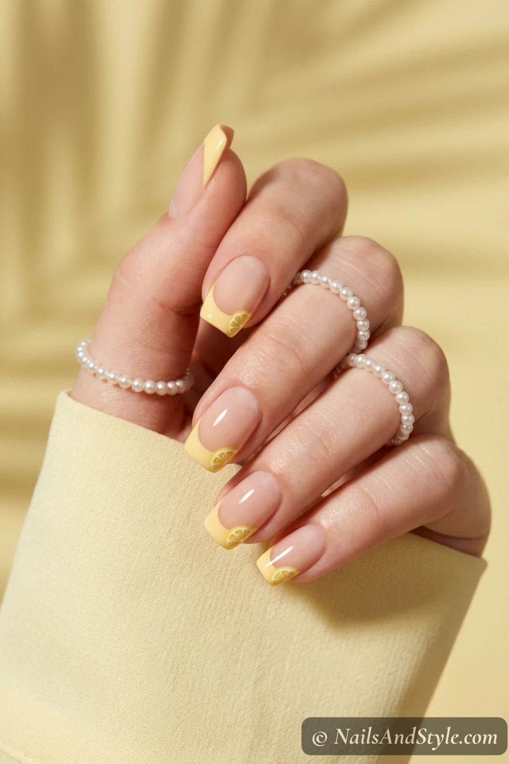 Lemon French tip nails