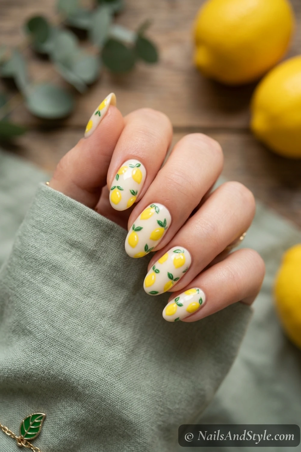 Whole lemons and leaves nails