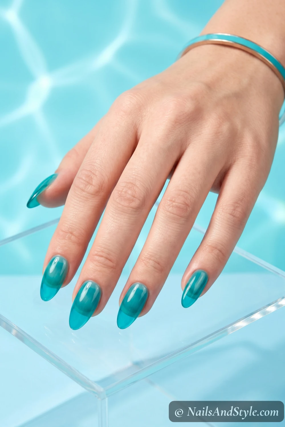 Sheer teal jelly mermaid nails