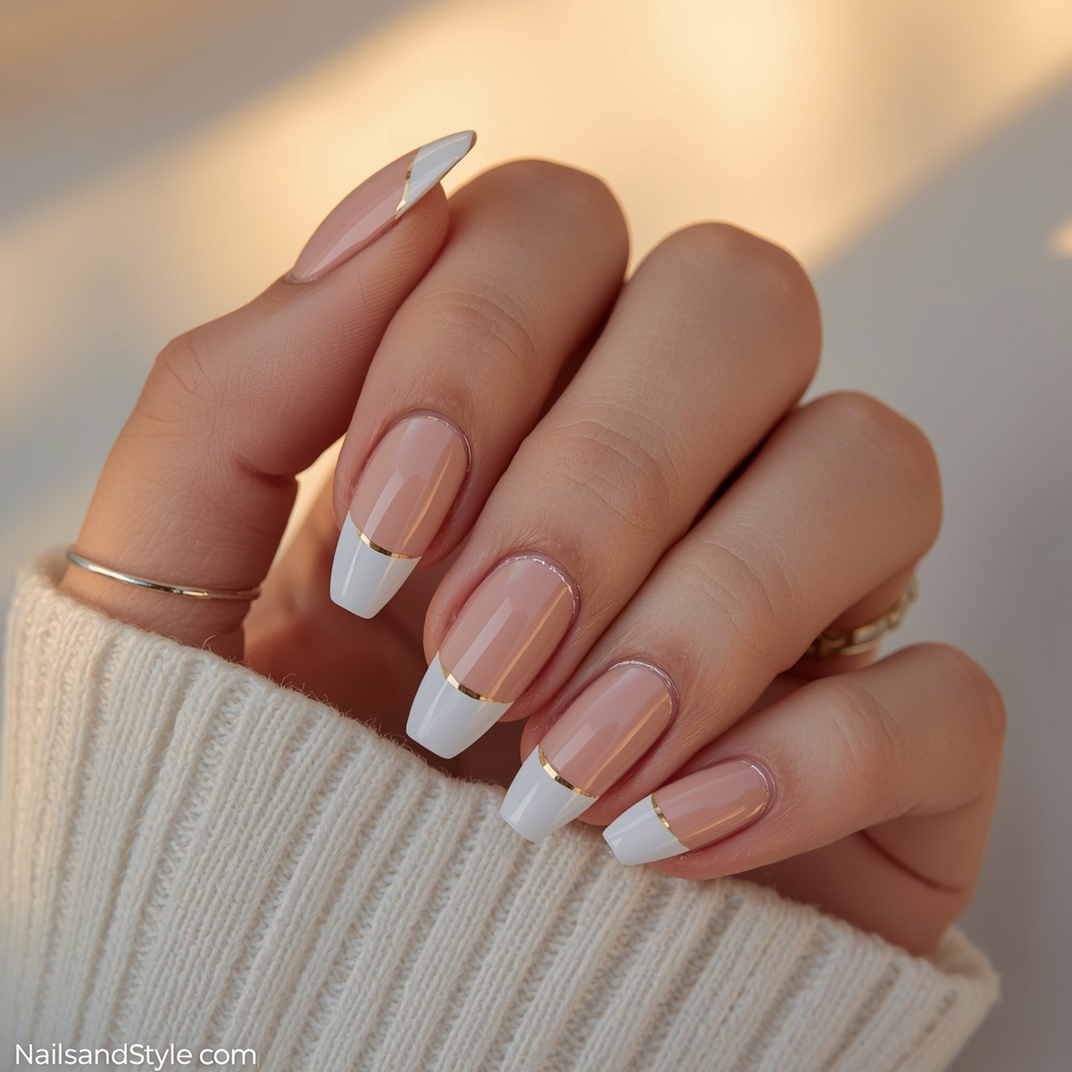 Modern French tip variations with colored and double-line designs
