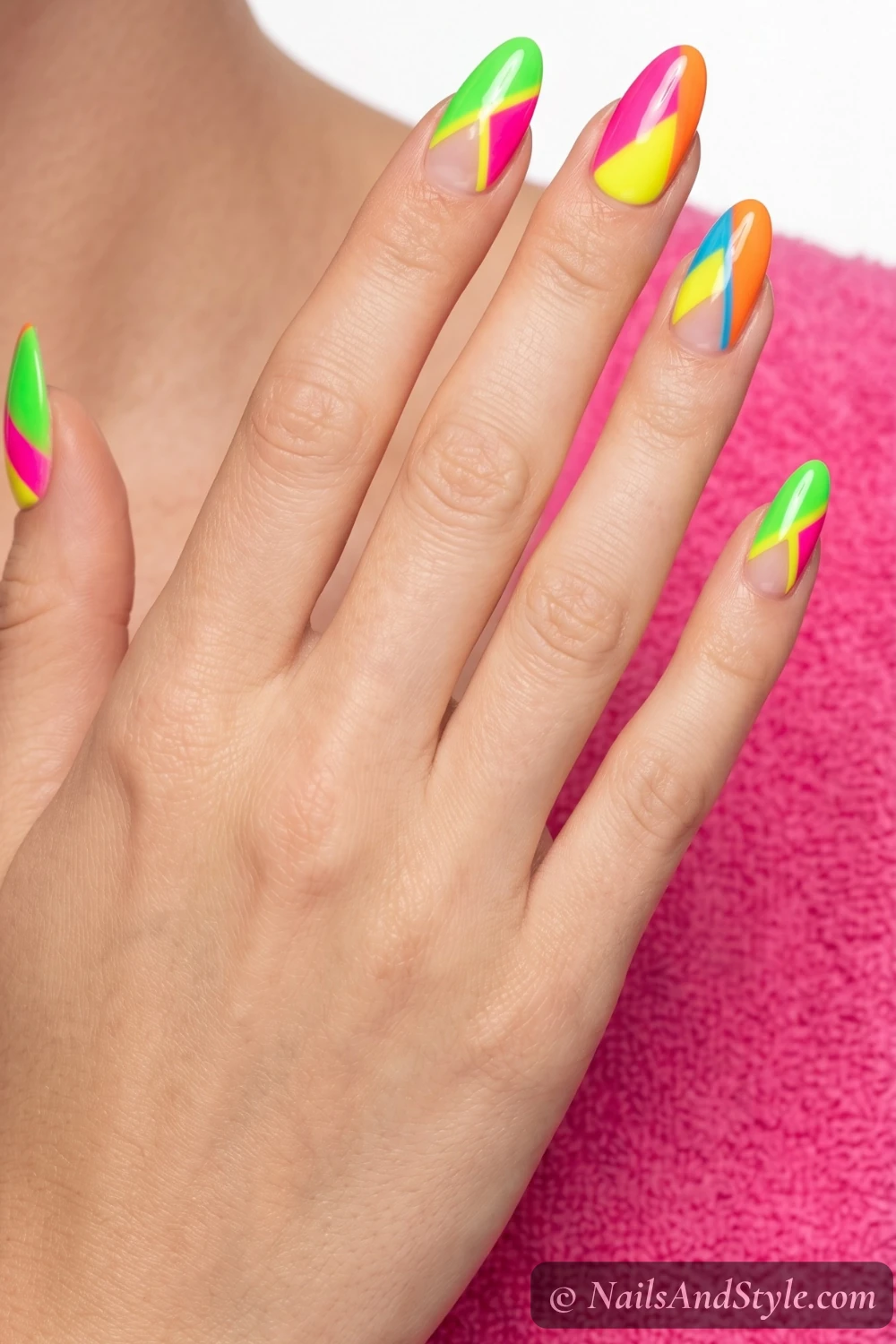 Neon color block nails