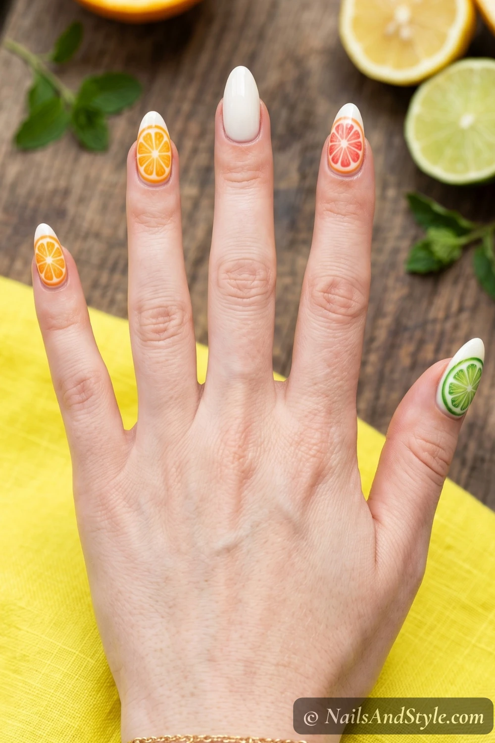 Orange citrus slice nail art