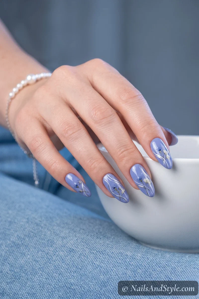 Creamy periwinkle blue-purple solid nails with glossy finish