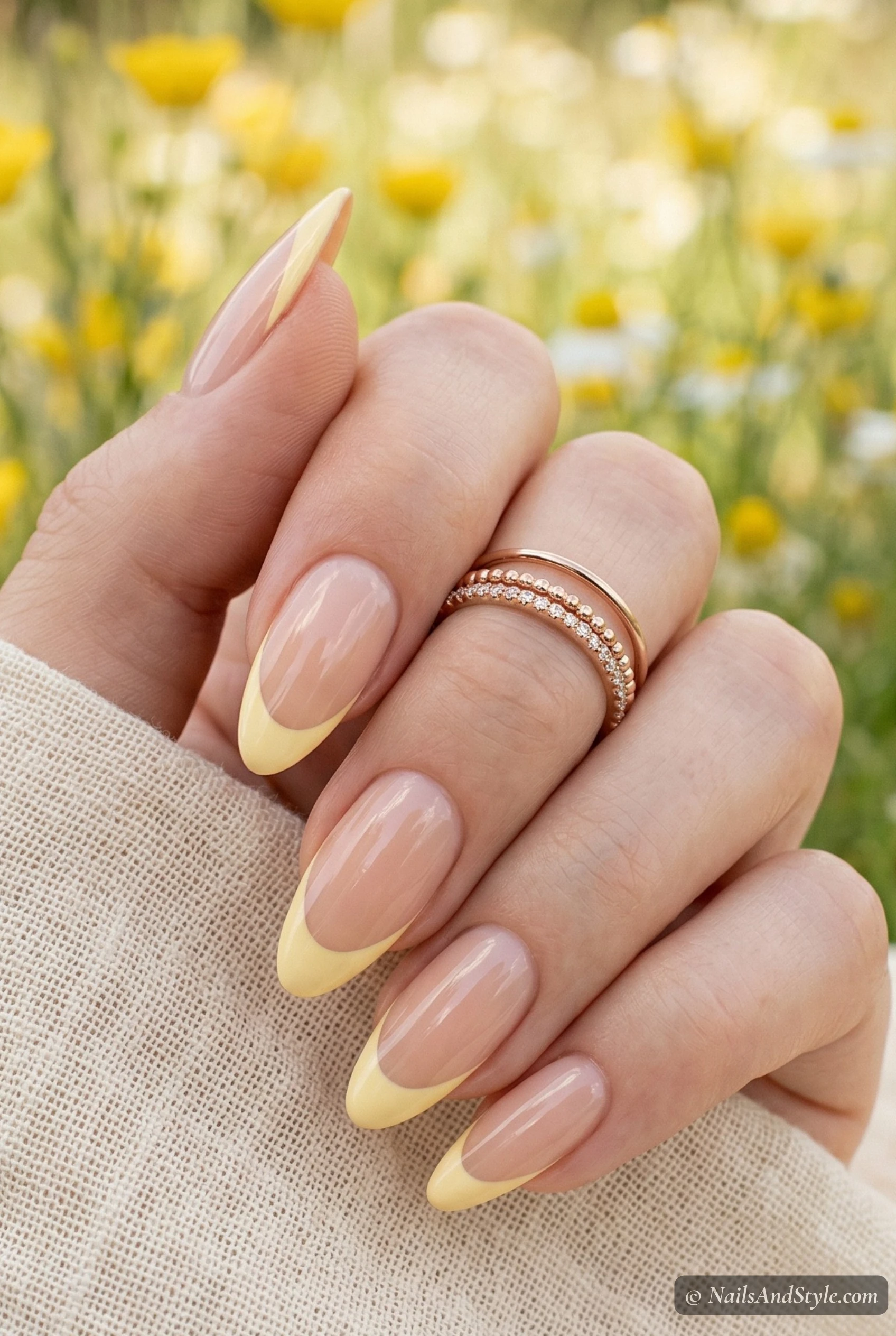 Butter yellow French tip nails