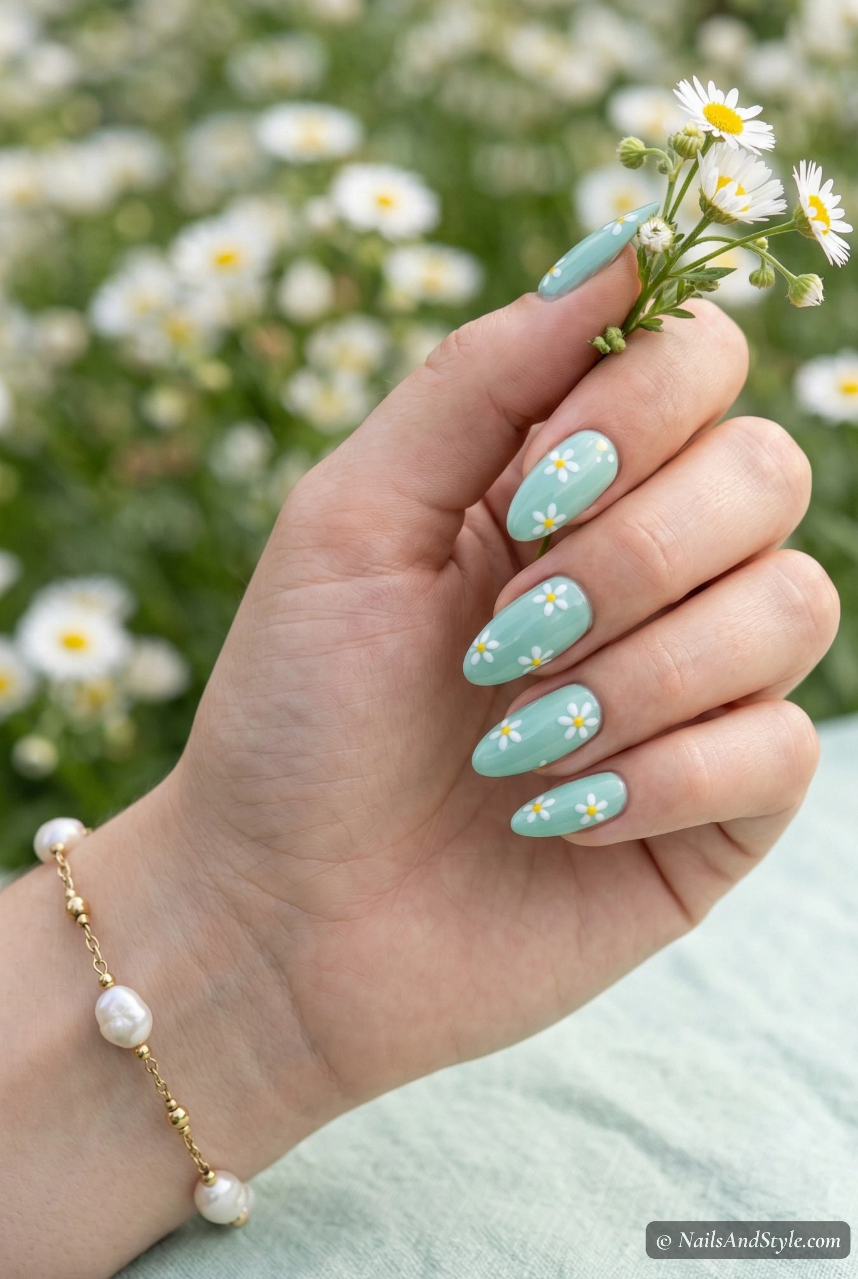 Mint daisy garden nails