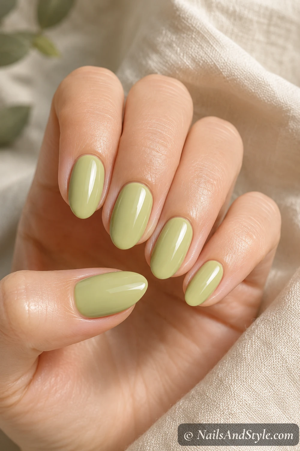 Creamy pistachio green nails