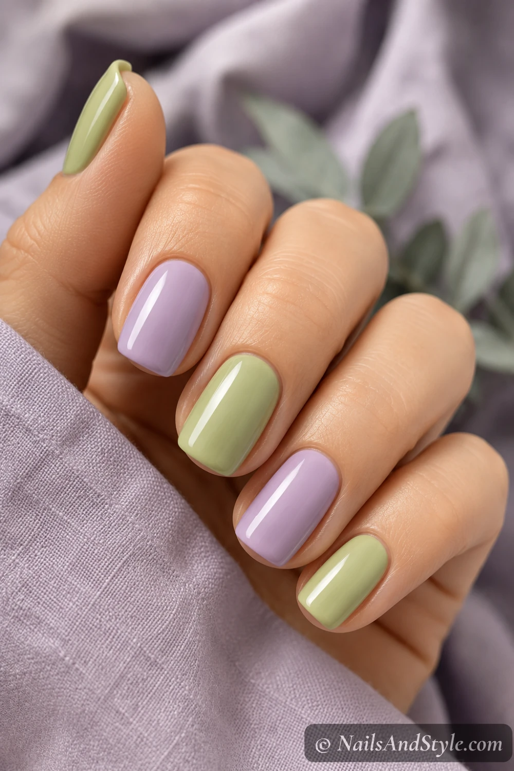 Pistachio and lilac pastel nails