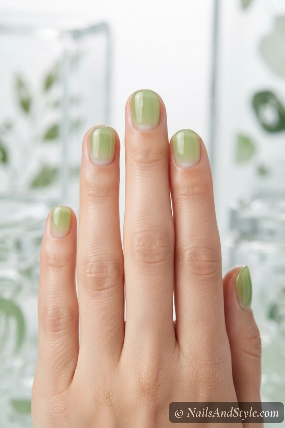 Translucent pistachio jelly nails