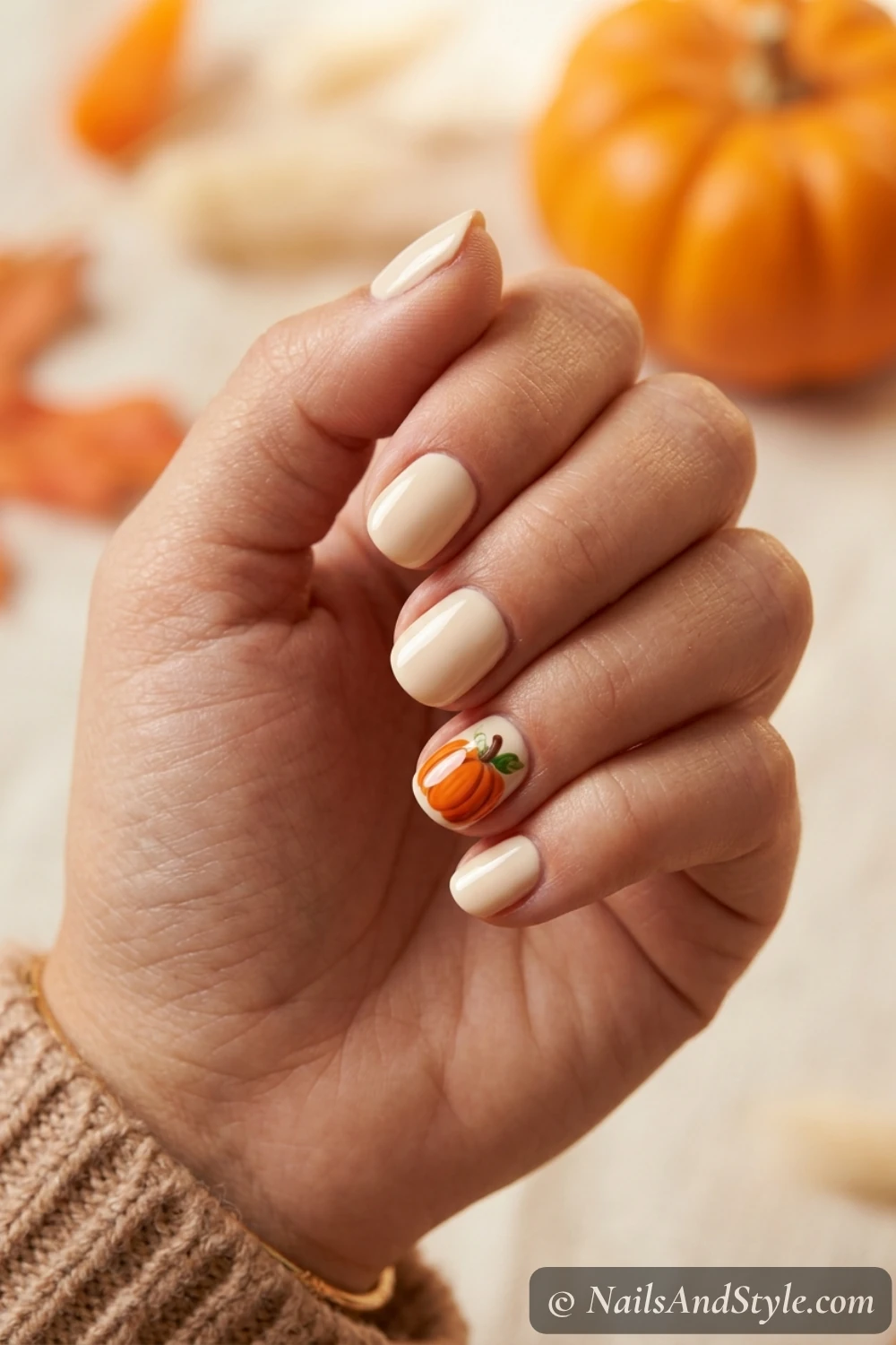 Classic orange pumpkin accent nails