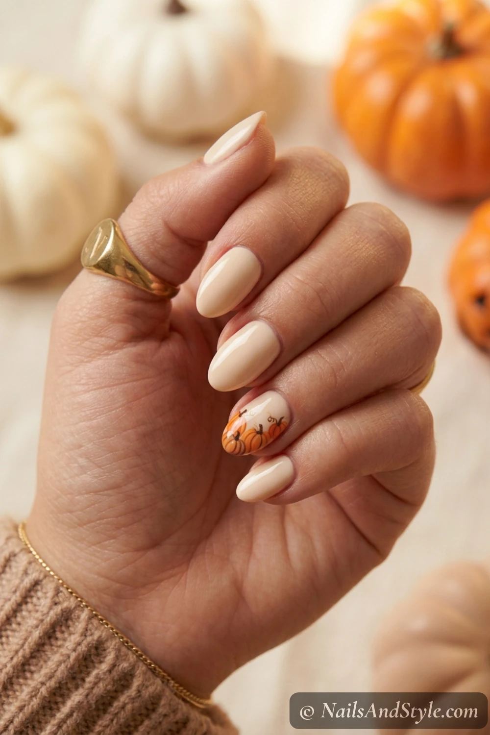 Pumpkin patch scene nails