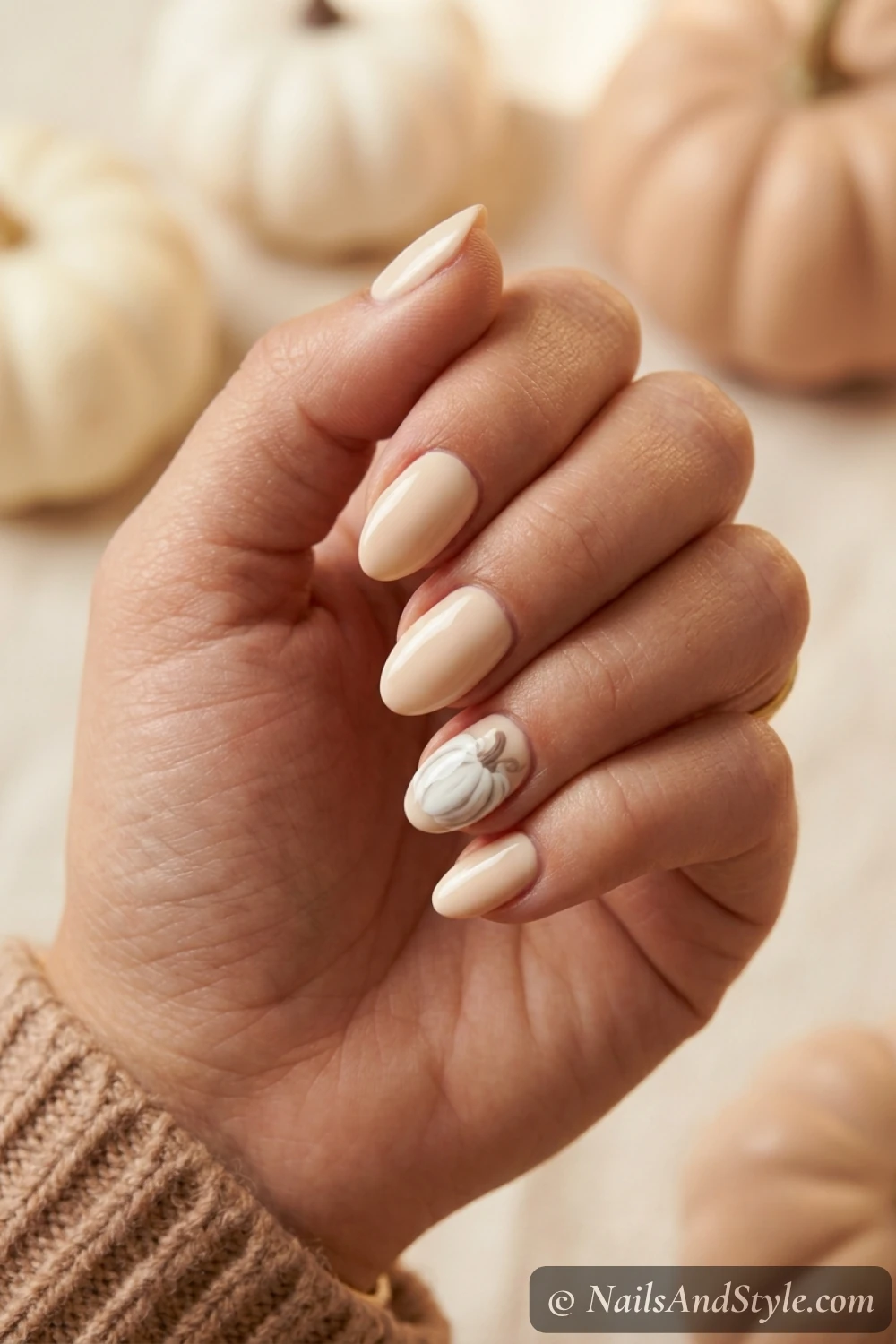 White pumpkin nails