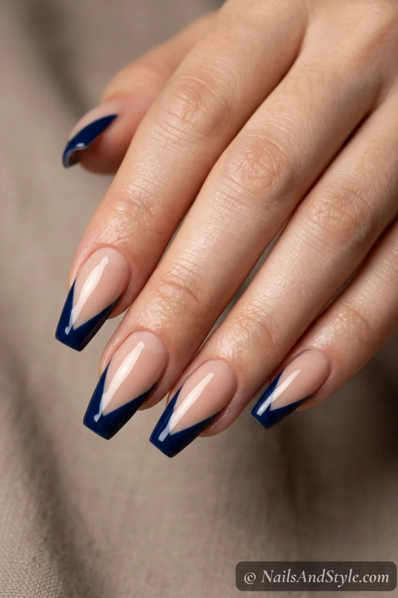 Nude nails with chevron reverse French