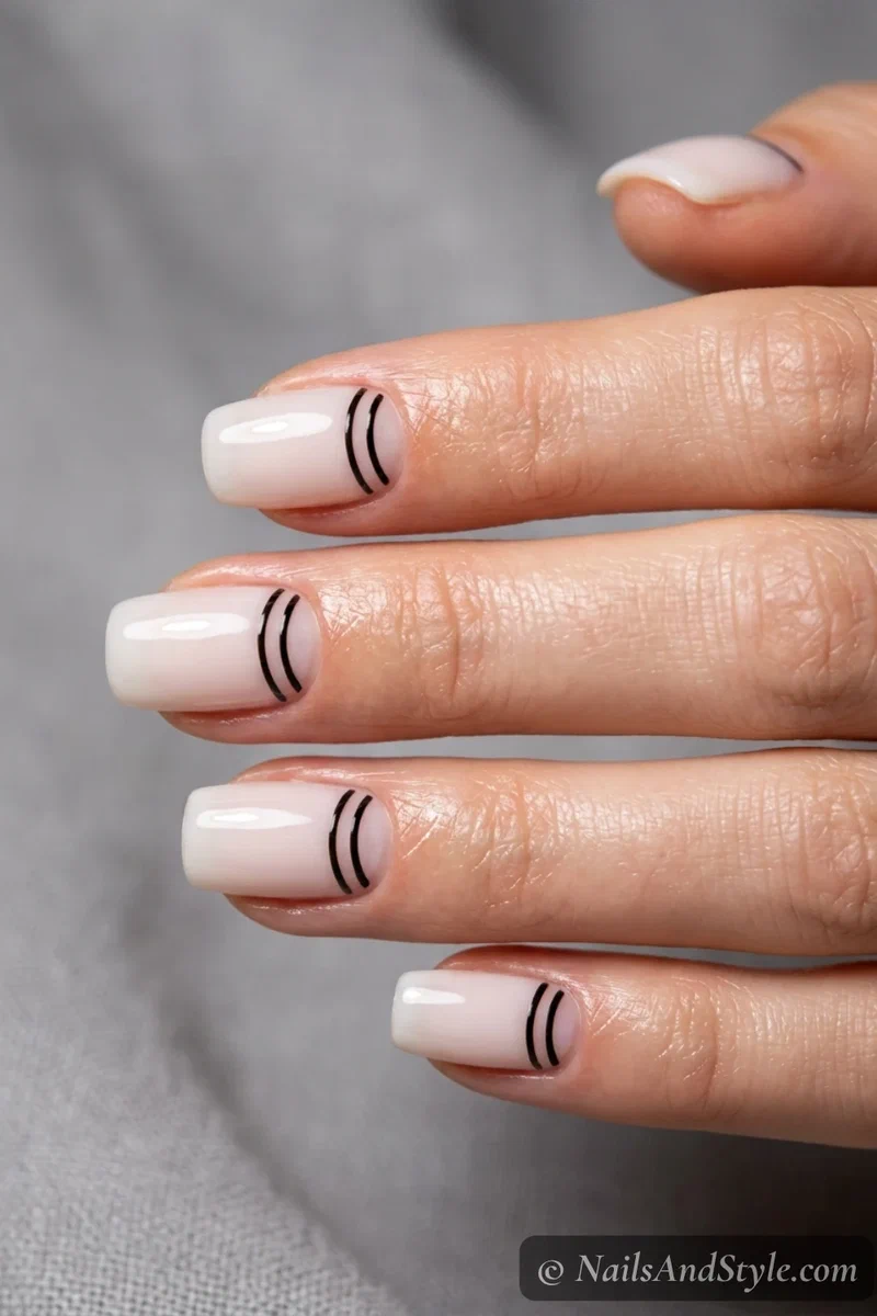 Milky nails with double-line reverse French