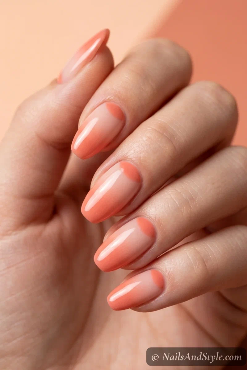 Nails with ombre half-moon fading from the cuticle