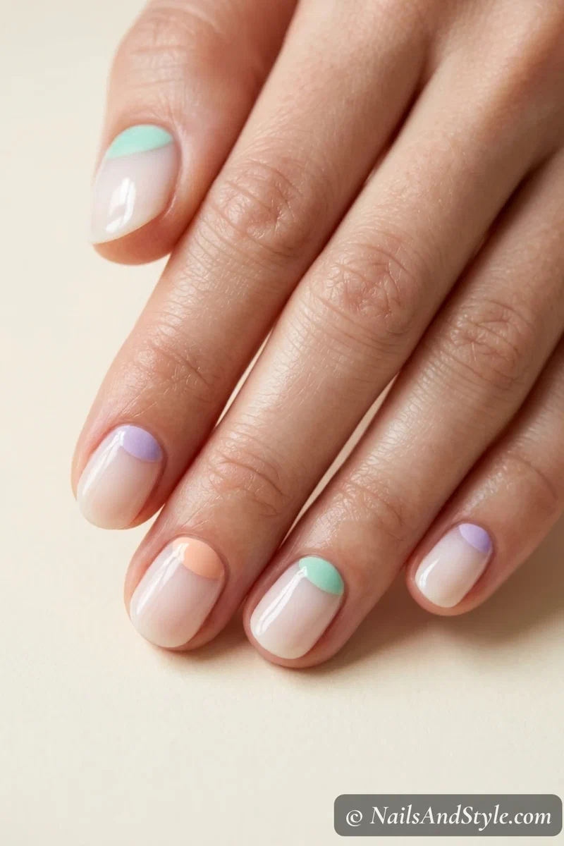 Milky nails with pastel half-moons