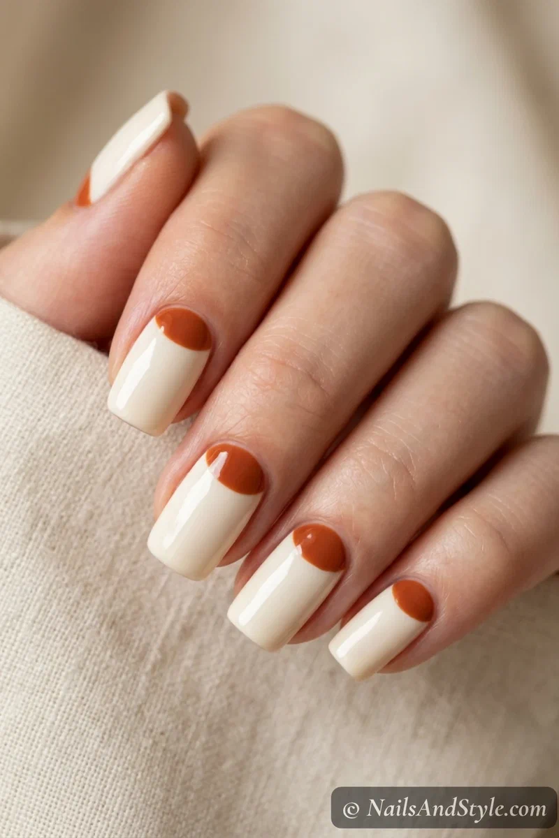 Two-tone color block reverse French nails
