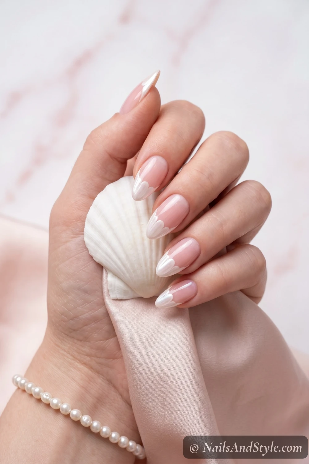Pearl shell French tip nails