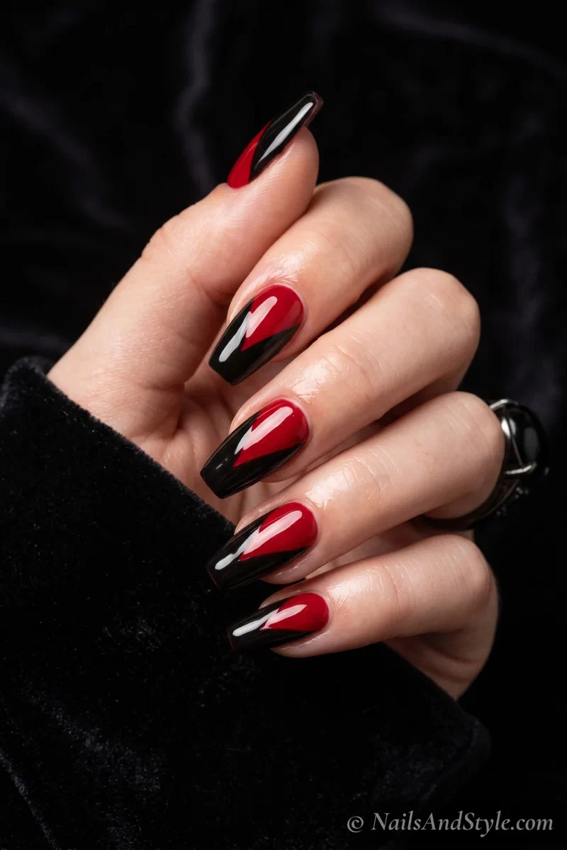 Nails with a black Dracula cape collar and red lining