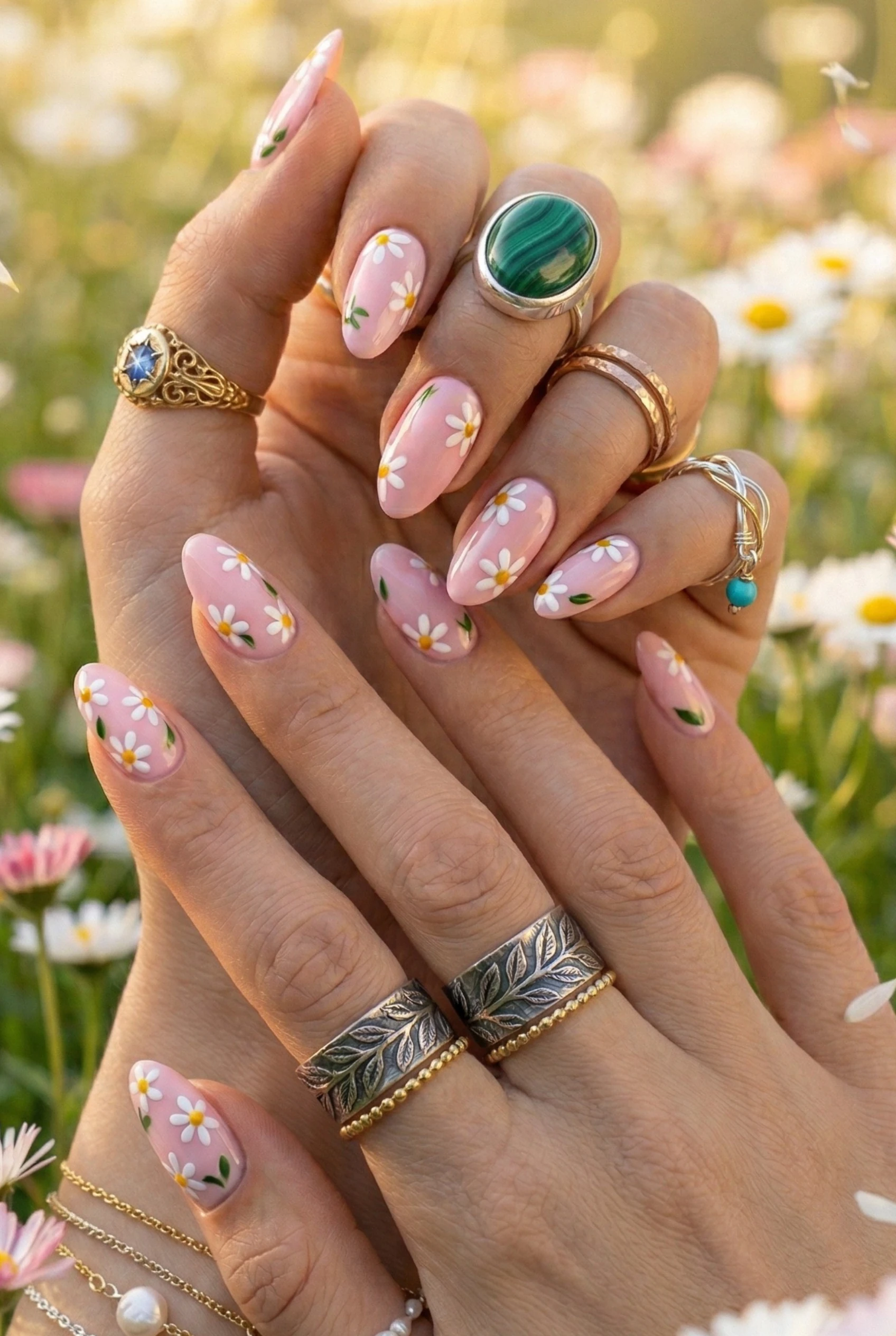 Pastel daisy nails