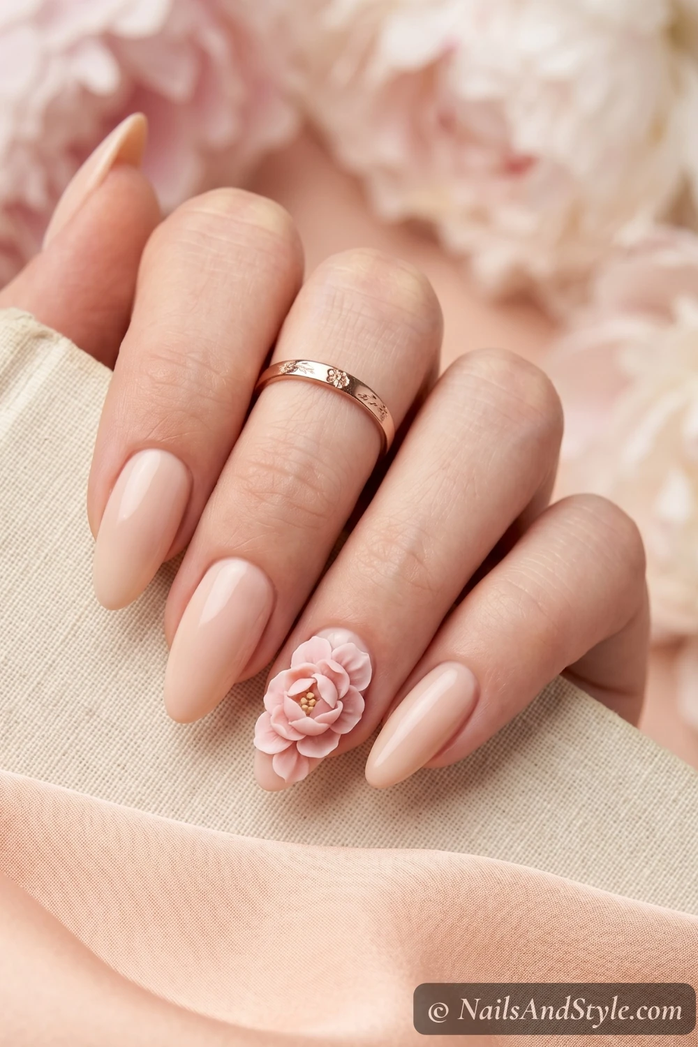 3D peony accent nails